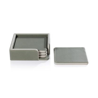 Picture of Nappa Leather Coasters & Holder in Sage & Gray