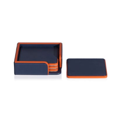 Picture of Nappa Leather Coasters & Holder in Navy & Orange