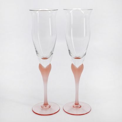 Picture of Pair of Mikasa 'Sea Mist' Coral Frosted Stem Fluted Champagne Glasses 