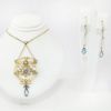 Picture of Antique Edwardian 15k Gold, Aquamarine & Seed Pearl Necklace & Earring Set