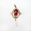 Picture of Antique Art Nouveau 10k Yellow Gold, Synthetic Ruby & Mississippi River Freshwater Pearl Lavalier Pendant