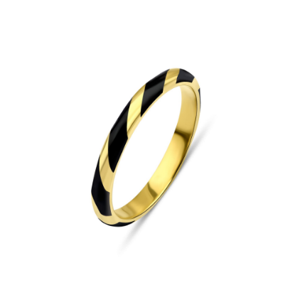Picture of 14k Yellow Gold Spiral Pattern Black Enamel Ring