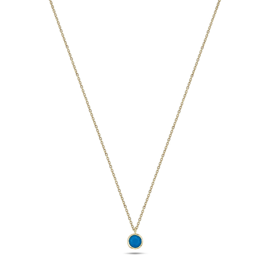 Picture of 14k Yellow Gold Bezel Set Solitaire Turquoise Necklace