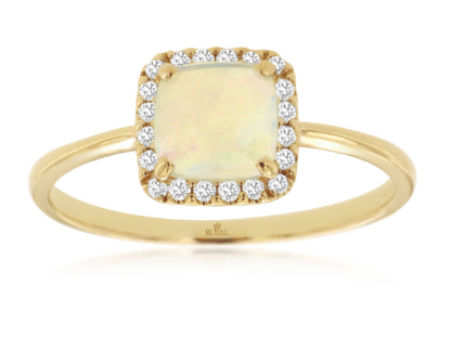 Picture of 14k Yellow Gold Cushion Cut Halo Opal & Diamond Ring