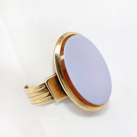 Picture of Antique Victorian Era 12k Gold & Uncarved Banded Chalcedony Signet Ring
