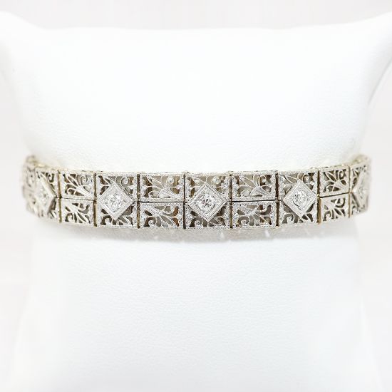 Picture of Antique 14k White Gold Filigree & Old European Cut Diamonds Bracelet
