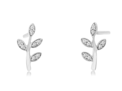 Picture of 14k White Gold Diamond Leaf Earrings
