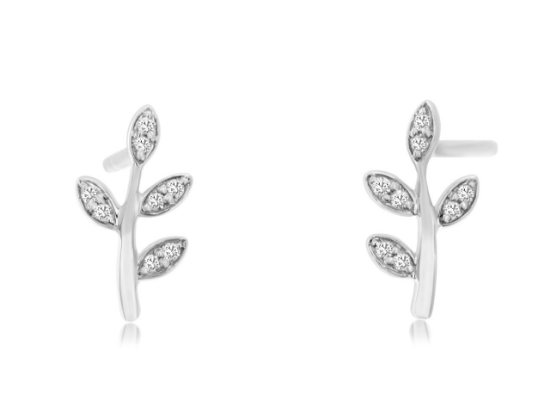 Picture of 14k White Gold Diamond Leaf Earrings