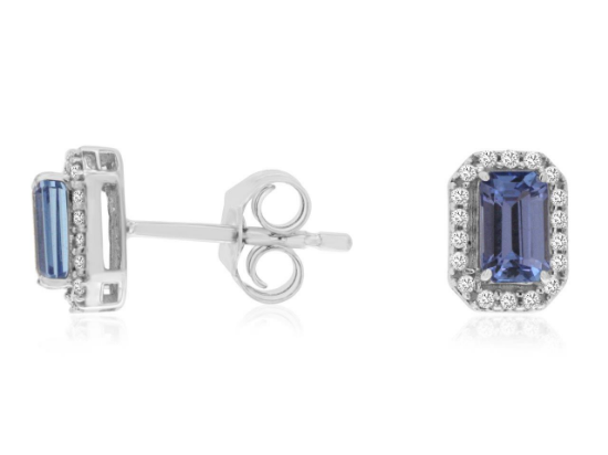 Picture of 14k White Gold Tanzanite & Diamond Halo Earrings