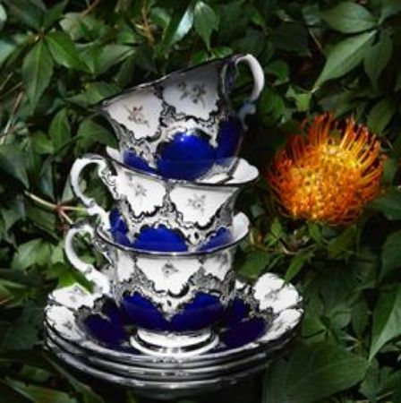 Picture for pattern Royal Blue, Platinum, Strewn Roses